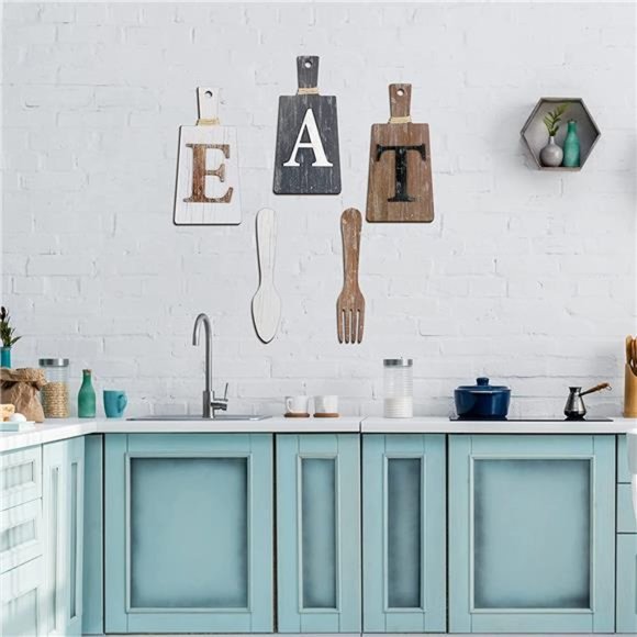 Amazon.com: Jetec Cutting Board Eat Sign Set Hanging Art  Cutting Board Eat Sign Set Hanging Art Kitchen Eat Sign Fork and Spoon WallDecor